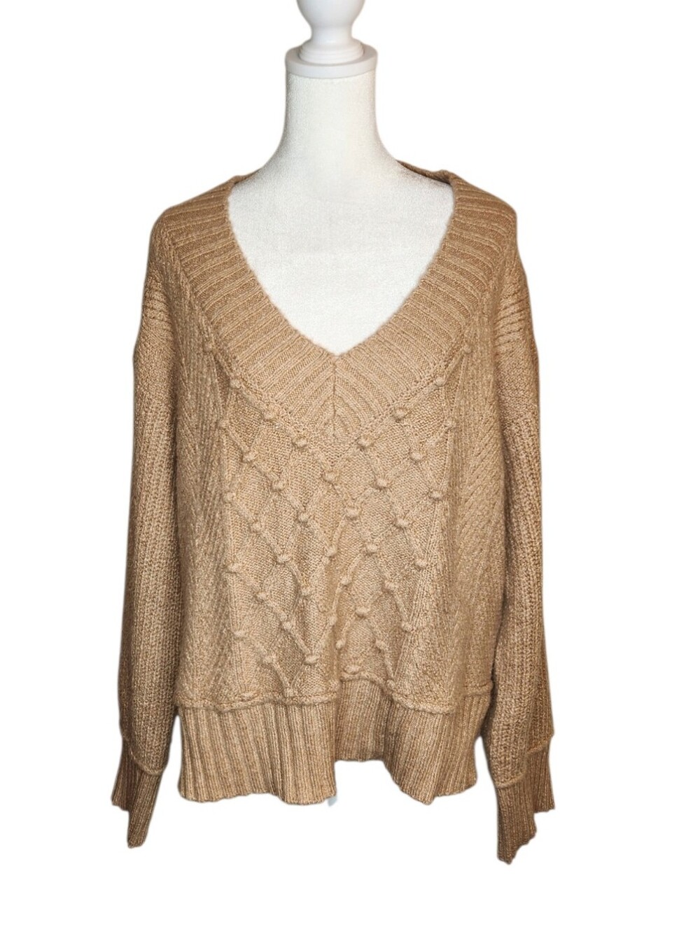 Maeve By Anthropologie The Tillie V Neck Pullover Sweater Tan Size Medium